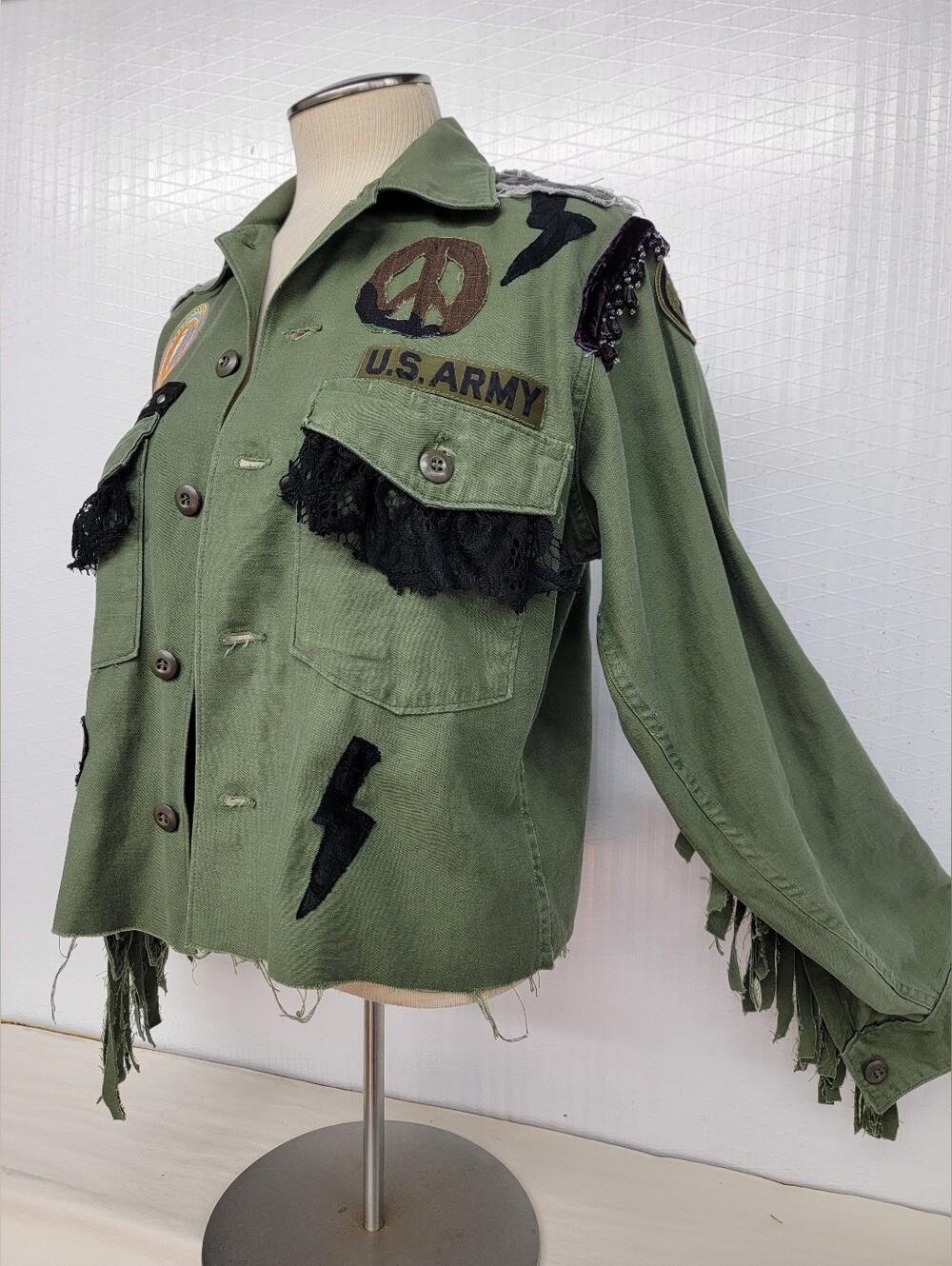 Grateful Dead US Army Military Fringe Jacket - Upcycled - Picture 3 of 11